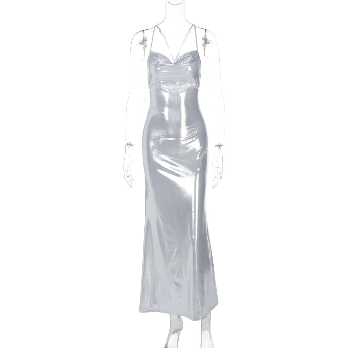 Robe longue en satin brillant avec bretelles spaghetti réglables berg-feldt
