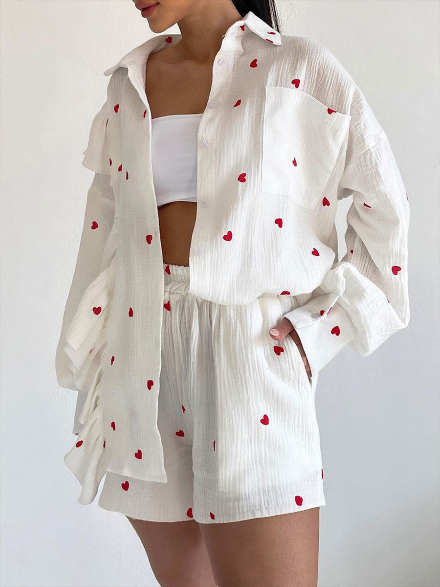 Ensemble short et haut à manches courtes ludique pour femme avec motif cœur Berg-Feldt