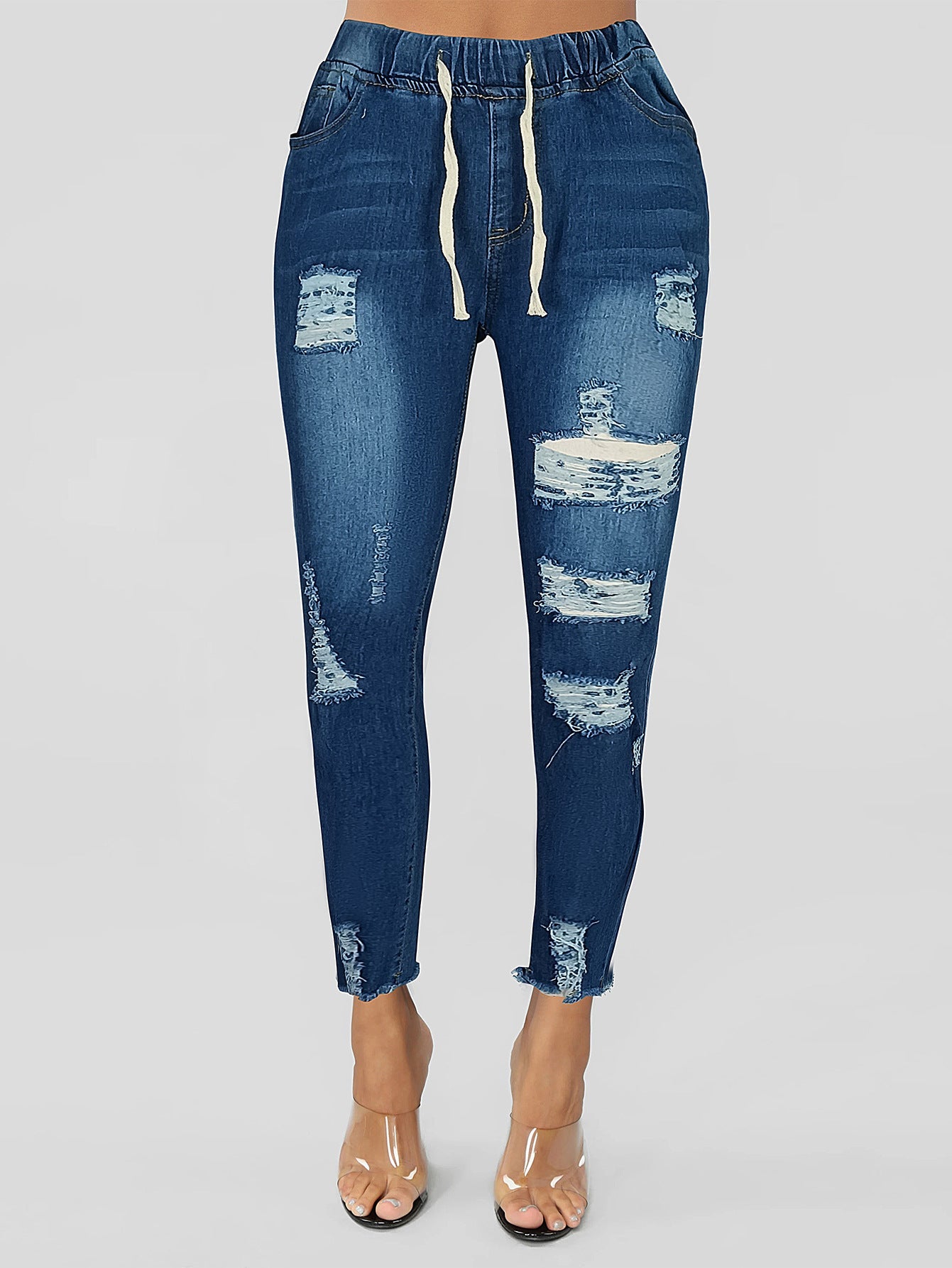 Jean élégant pour femme avec effet délavé, taille élastique confortable et coupe décontractée de berg-feldt