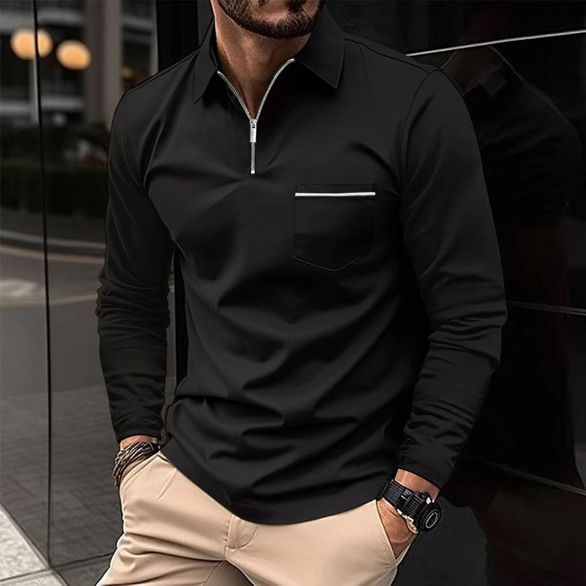 Chemise à manches longues pour homme avec fermeture éclair et poche poitrine Berg-Feldt