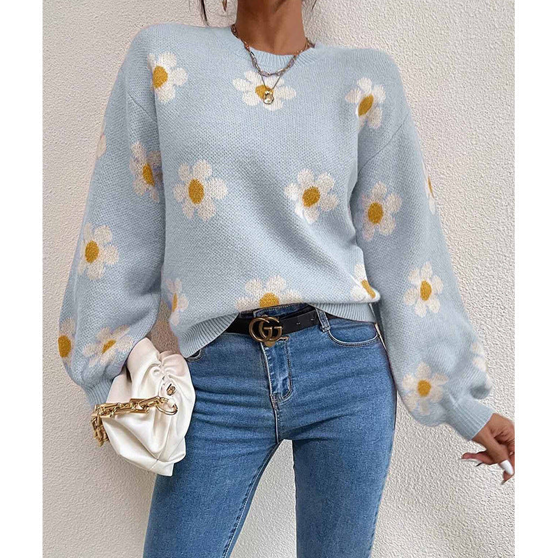 Damen Pullover mit floralem Muster und voluminösen Ärmeln Berg-Feldt