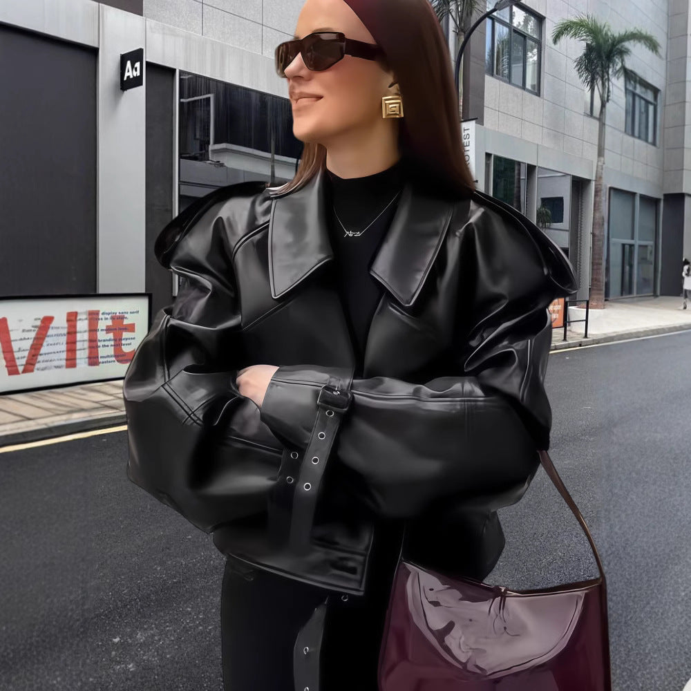 Damen oversized Kunstlederjacke mit statement-Manschetten Berg-Feldt