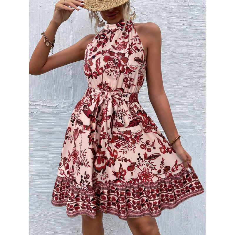 Robe bohème dos nu en tissu fleuri avec taille ajustable pour femme par berg-feldt