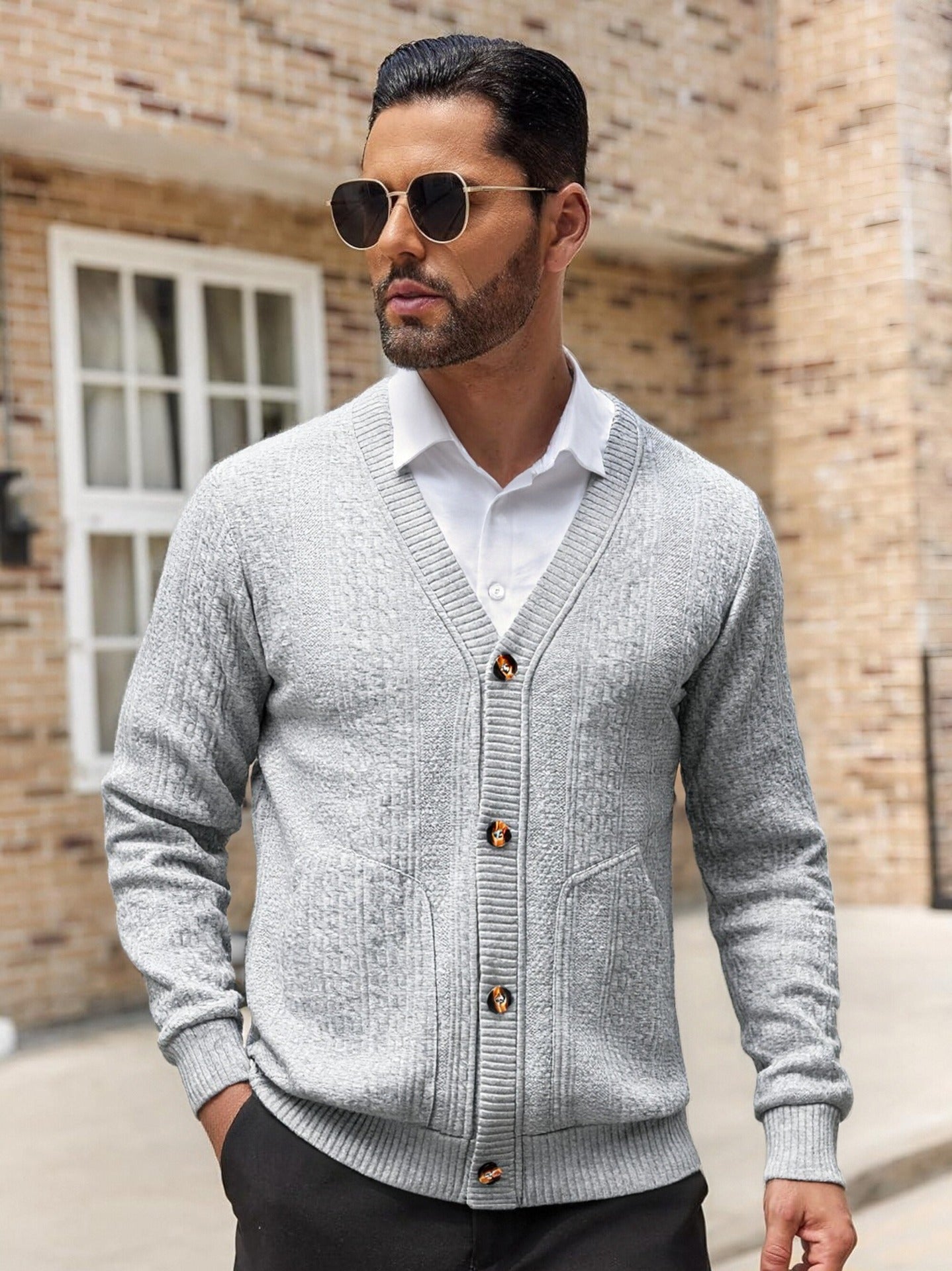Herren Modischer Strickcardigan mit praktischen Taschen und einzigartiger Textur Berg-Feldt