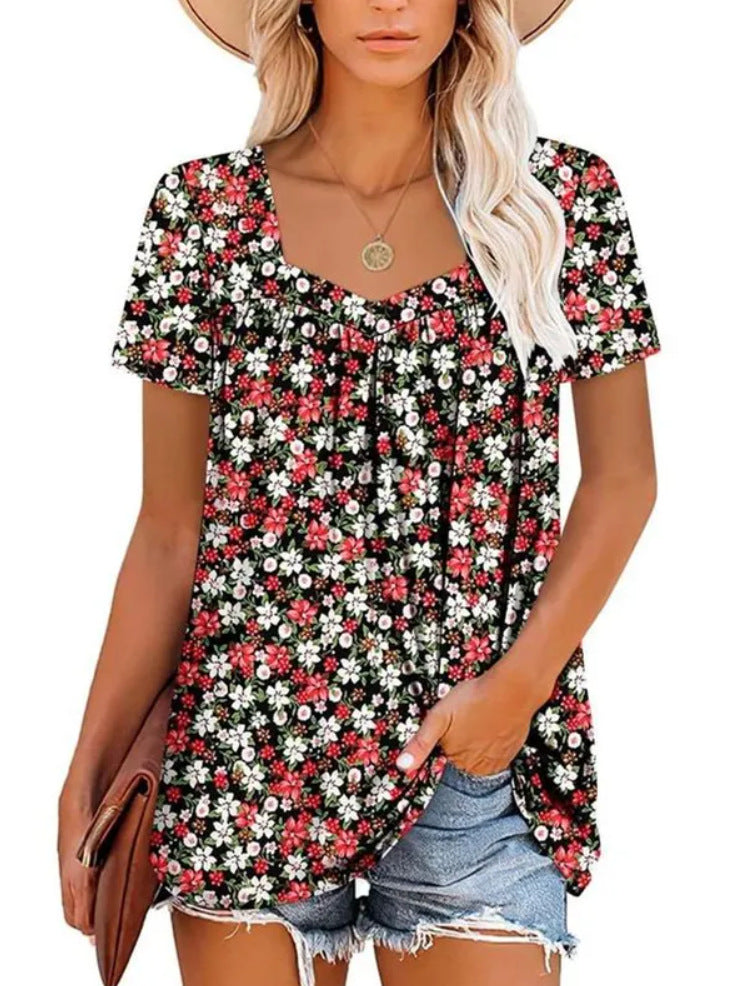 Lässiges Damen-Blumenoberteil mit V-Ausschnitt und weitem Schnitt von berg-feldt