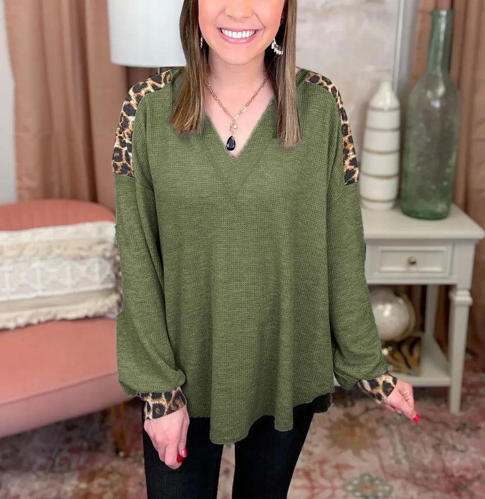 Berg-Feldt Blouse pour femme à col en V et imprimé animal, coupe décontractée