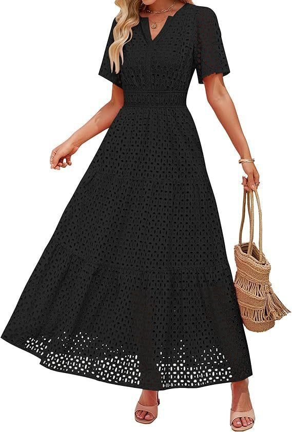 Leichtes Maxikleid für Damen mit Lochmuster und V-Ausschnitt von berg-feldt