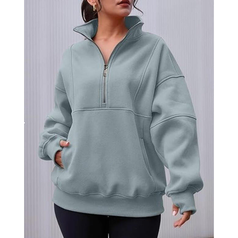Damen Sweatshirt mit halbem Reißverschluss und oversized Schnitt Berg-Feldt