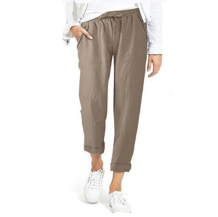 Pantalon en lin décontracté pour femme avec taille élastique et poches pratiques Berg-Feldt