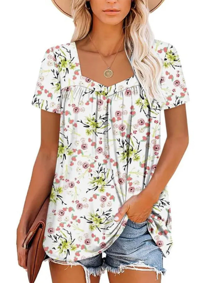 Lässiges Damen-Blumenoberteil mit V-Ausschnitt und weitem Schnitt von berg-feldt