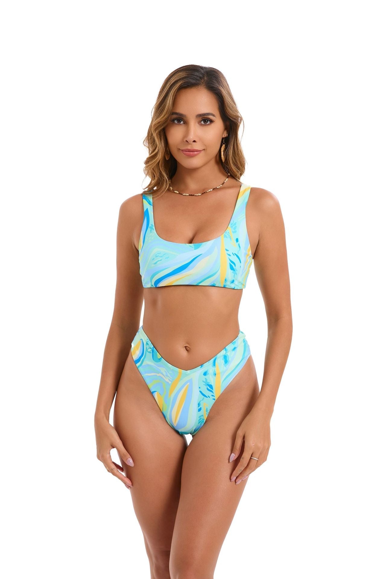 Maillot de bain deux pièces pour femme, coupe haute, imprimé abstrait berg-feldt