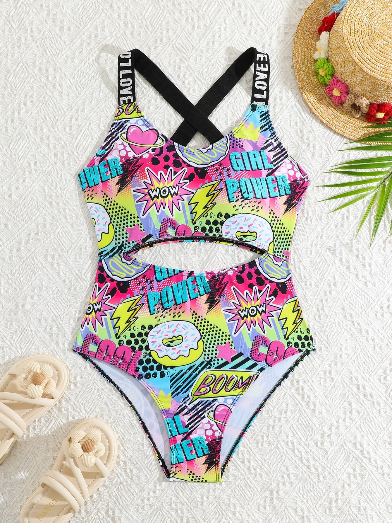 Bikini taille haute pour femme, motif BD coloré et bretelles réglables de berg-feldt