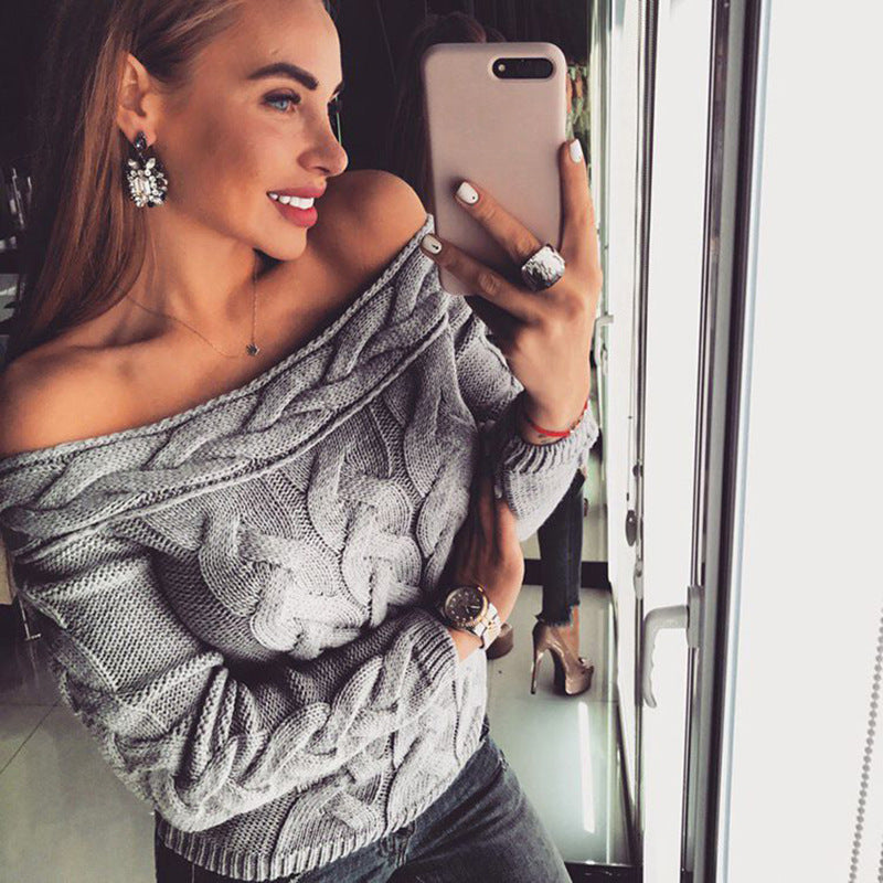 Pull en maille pour femme avec motif torsadé moderne et épaules dénudées Berg-Feldt