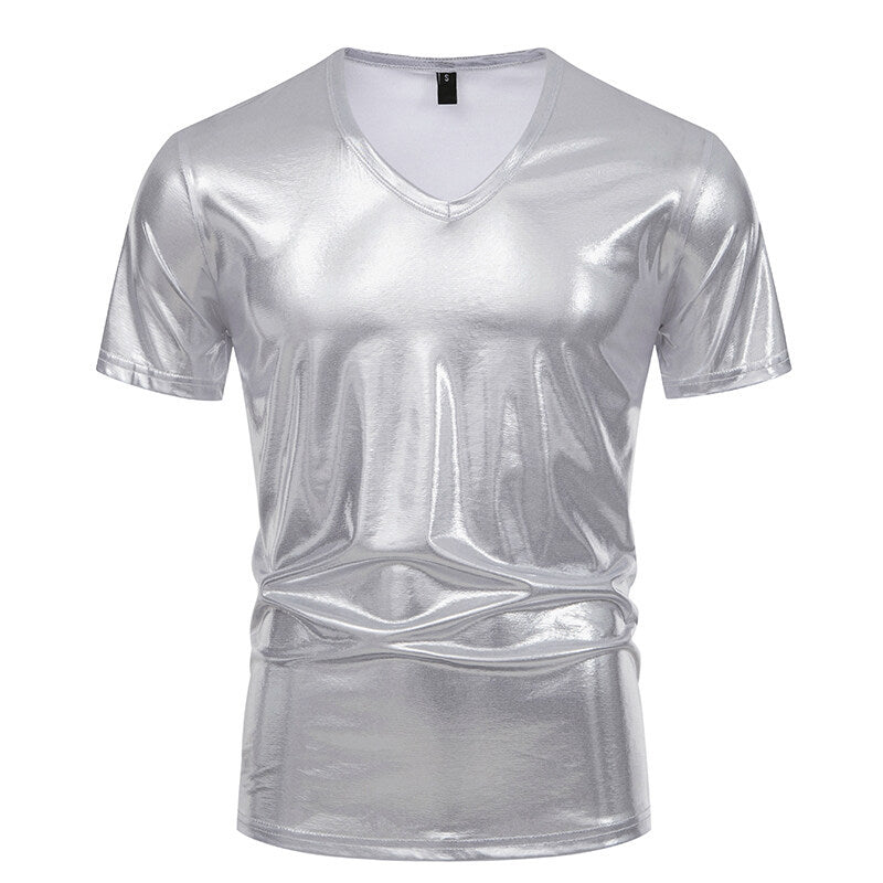 Herren V-Ausschnitt T-Shirt aus glänzendem Material mit persönlichem Stil Berg-Feldt