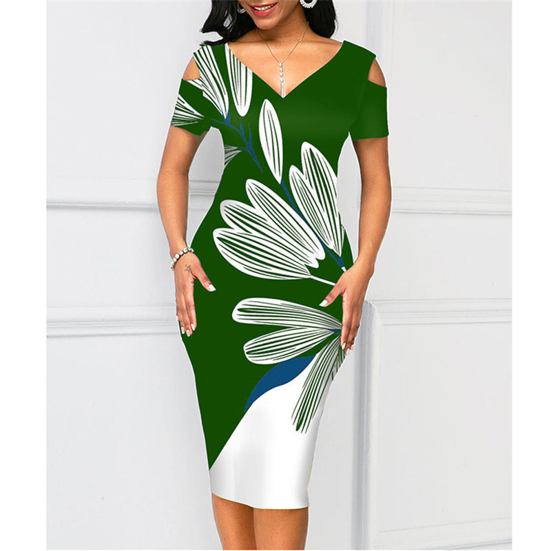 Berg-Feldt Robe midi femme à col en V et épaules dénudées, motif floral