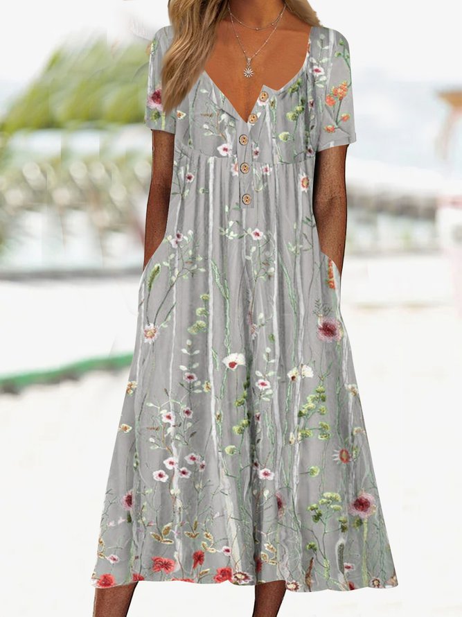 Berg-Feldt Robe longue classique à motif floral et poches latérales pour femme