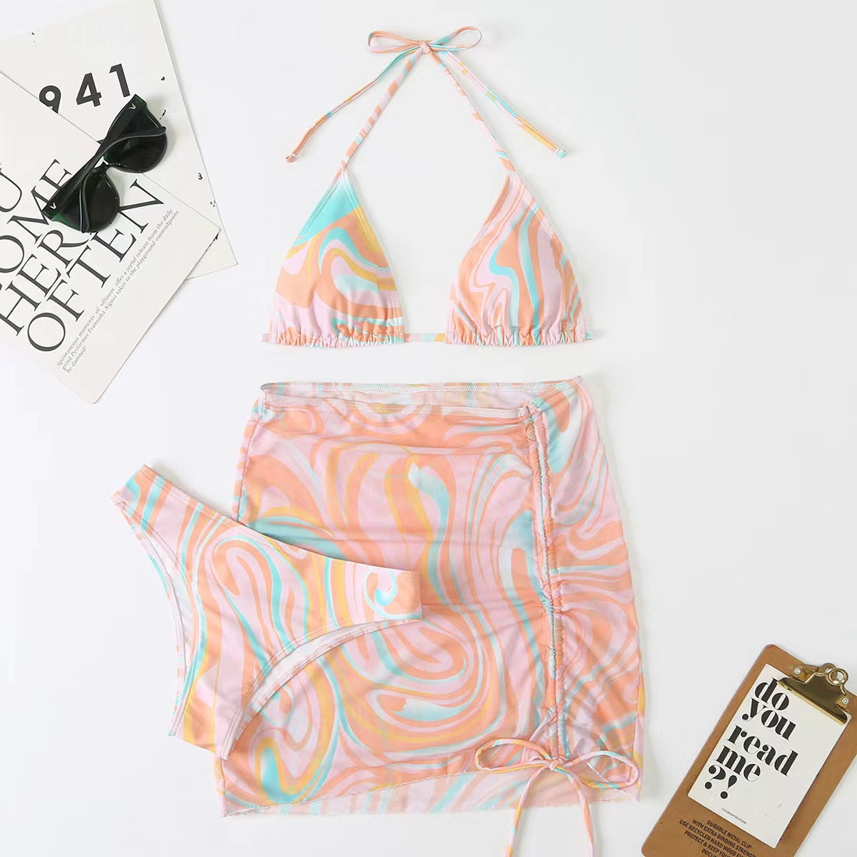 Berg-Feldt Bikini pour Femme avec Jupe Paréo et Laçage