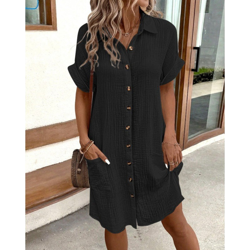 Robe en coton Fudus : Robe en lin à col en V et boutonnée