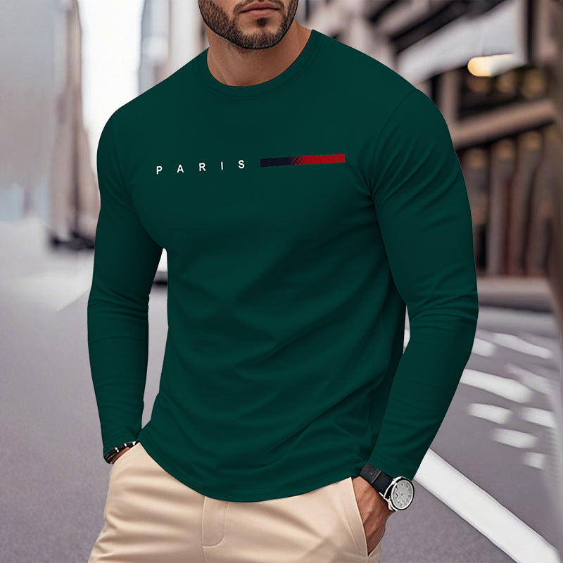 T-shirt à manches longues pour homme avec imprimé Paris moderne et ourlet élastique Berg-Feldt