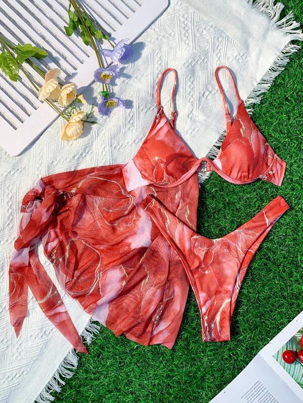 Maillot de bain deux pièces pour femme Berg-Feldt à motif floral avec paréo assorti
