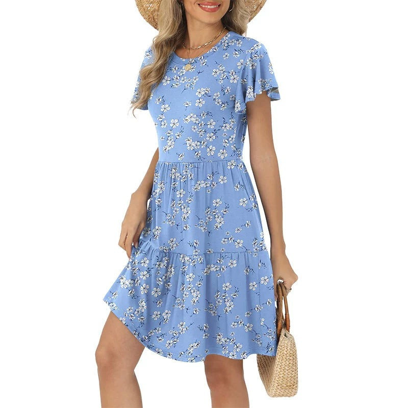 Robe décontractée fleurie à volants pour femme