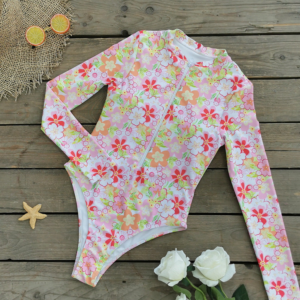 Maillot de bain à manches longues pour femme Berg-Feldt, motif floral et fermeture éclair