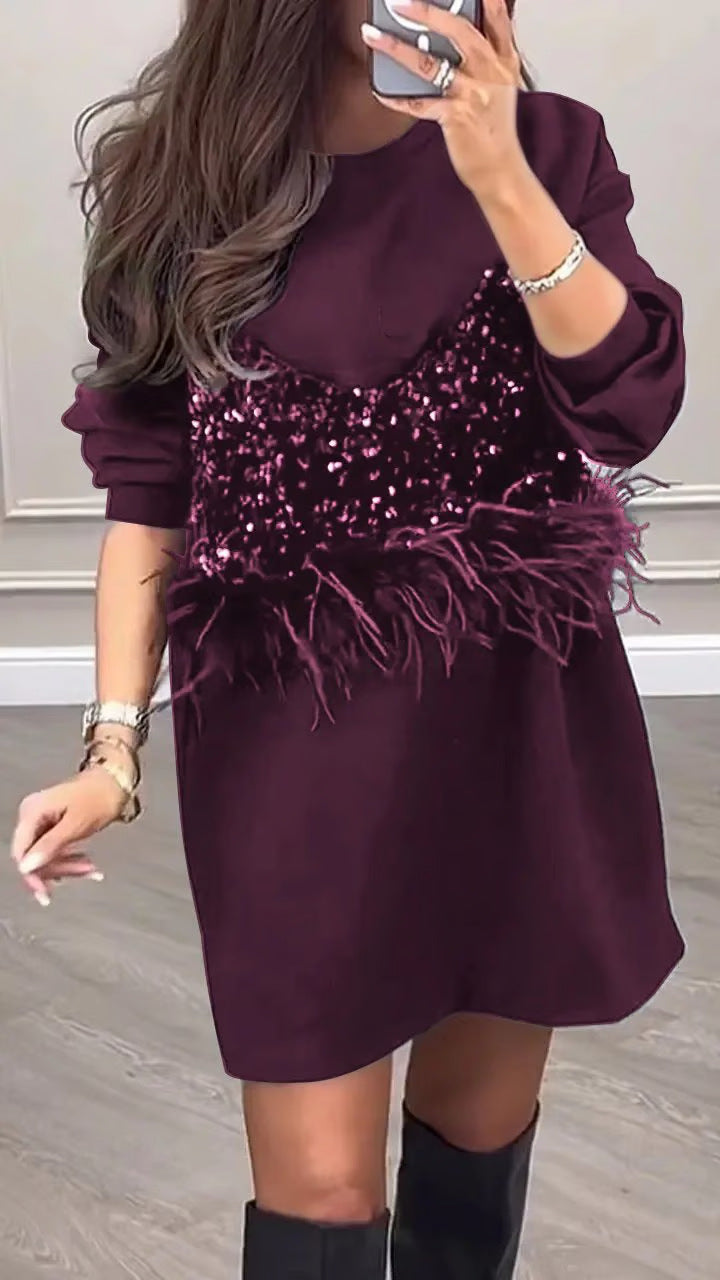 Robe de créateur Berg-Feldt pour femme avec paillettes et plumes