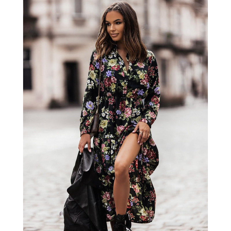 Maxikleid für Damen mit Blumenmuster und hohem Schlitz von berg-feldt