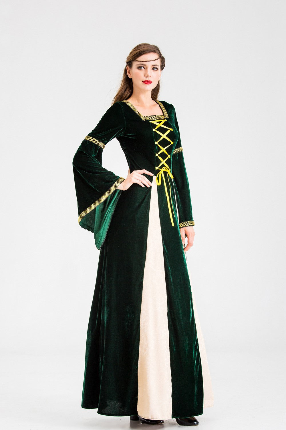 Robe de conte de fées historique pour femme avec manches longues et laçage décoratif Heidi