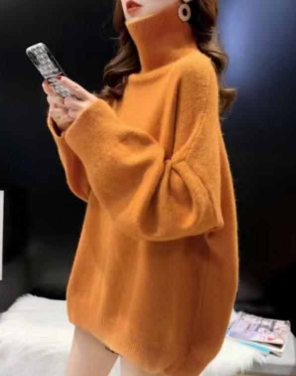 Damen Oversized Pullover mit hohem Kragen und Puffärmeln Berg-Feldt