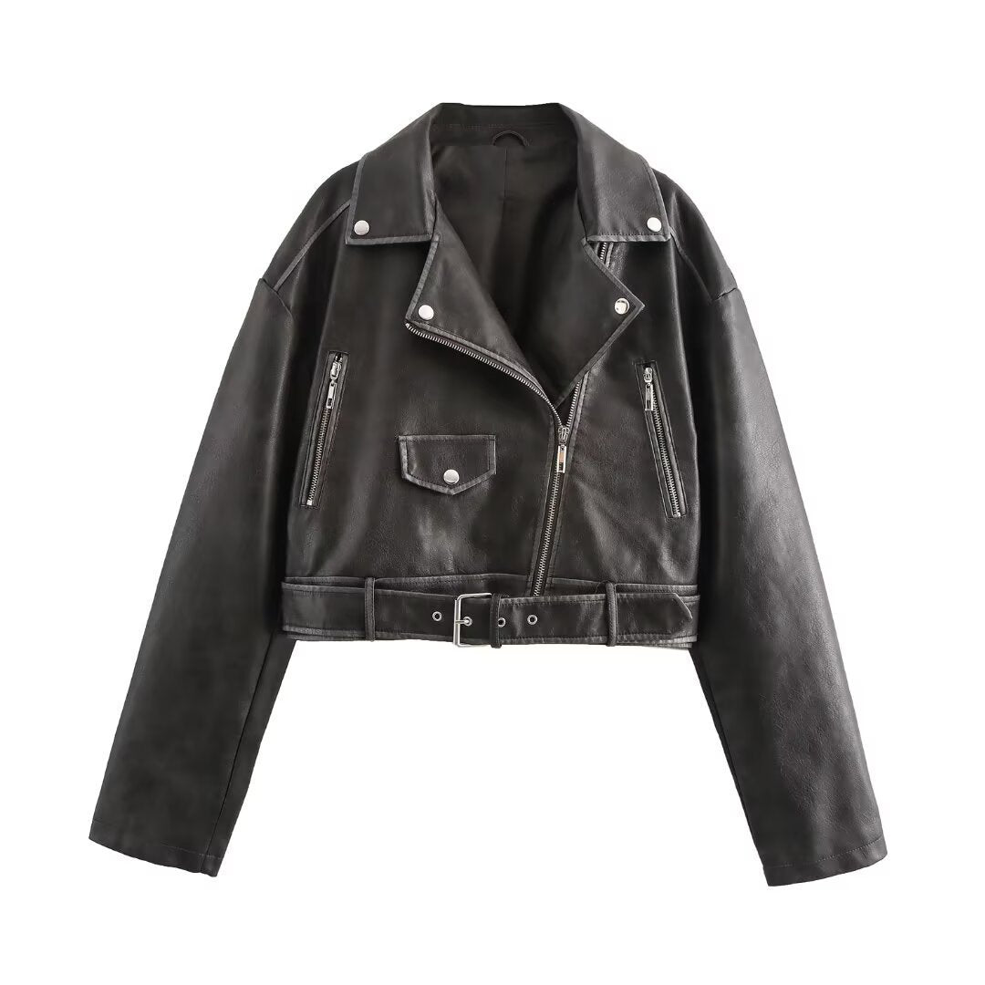 Kurze Lederjacke für Damen mit Gürtel von berg-feldt