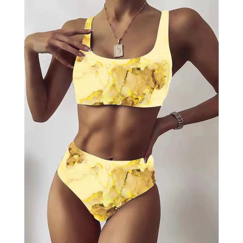 Ensemble de bikini taille haute à imprimé marbré pour femme berg-feldt