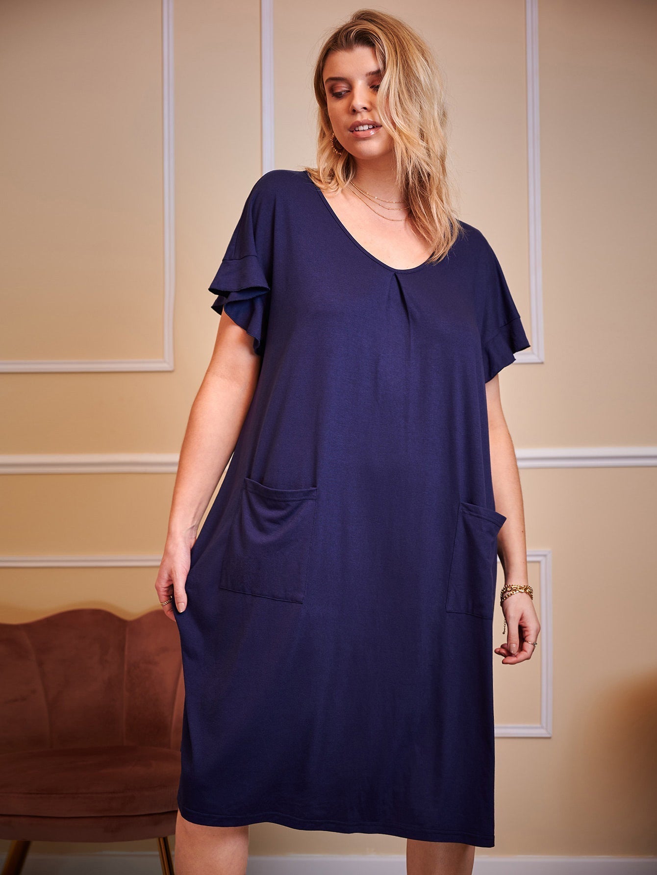 Robe de nuit en coton avec poches, grandes tailles par Fudus