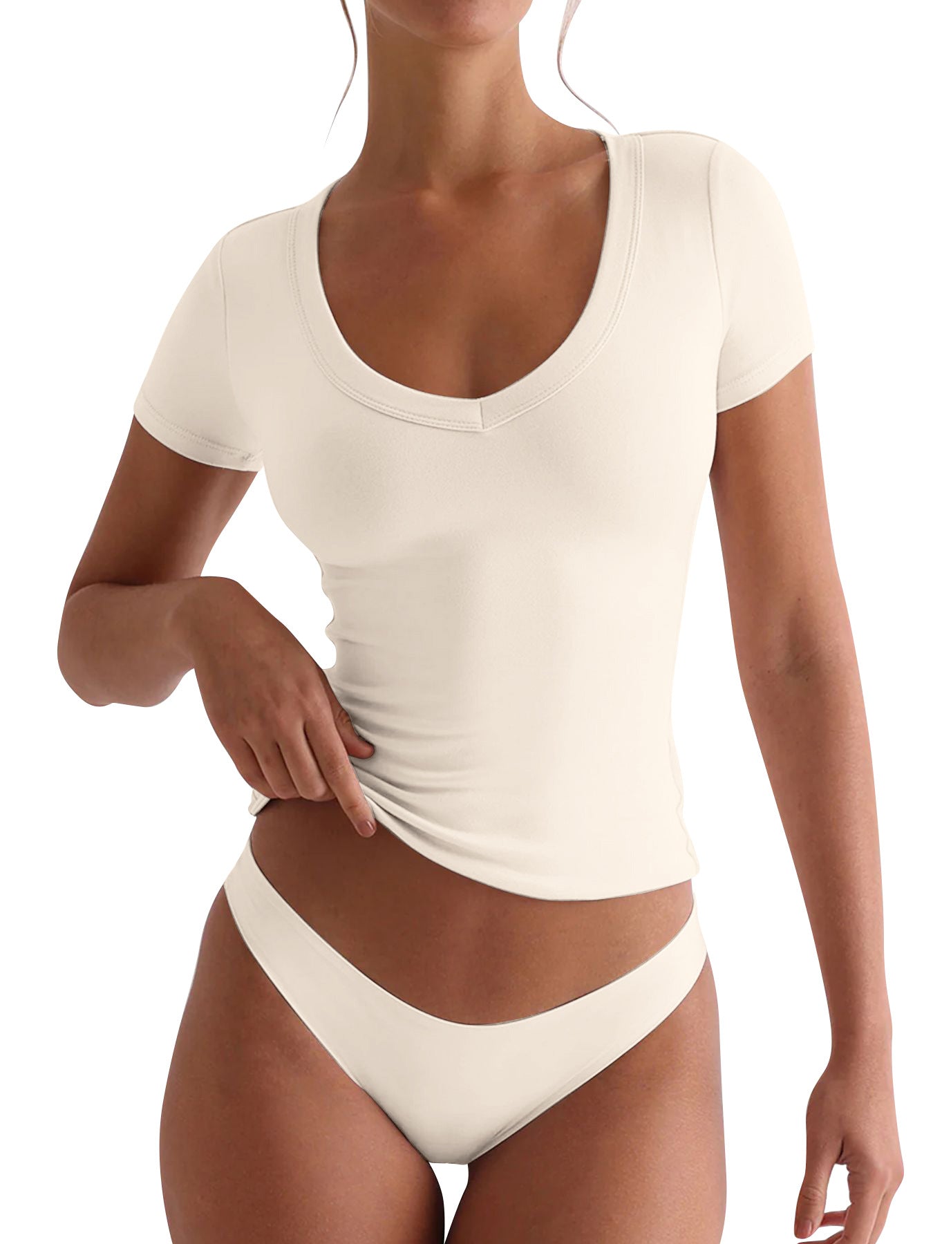 T-shirt ajusté col V à manches courtes pour femme Berg-Feldt