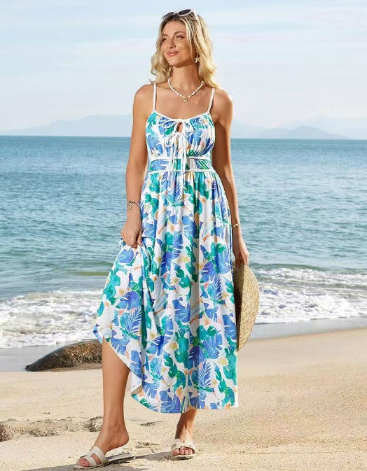 Maxikleid für Damen mit Blumenmuster und regulierbarem Ausschnitt von berg-feldt