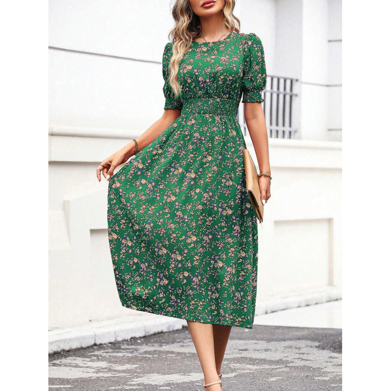Robe longue fleurie smockée à la taille berg-feldt pour femme