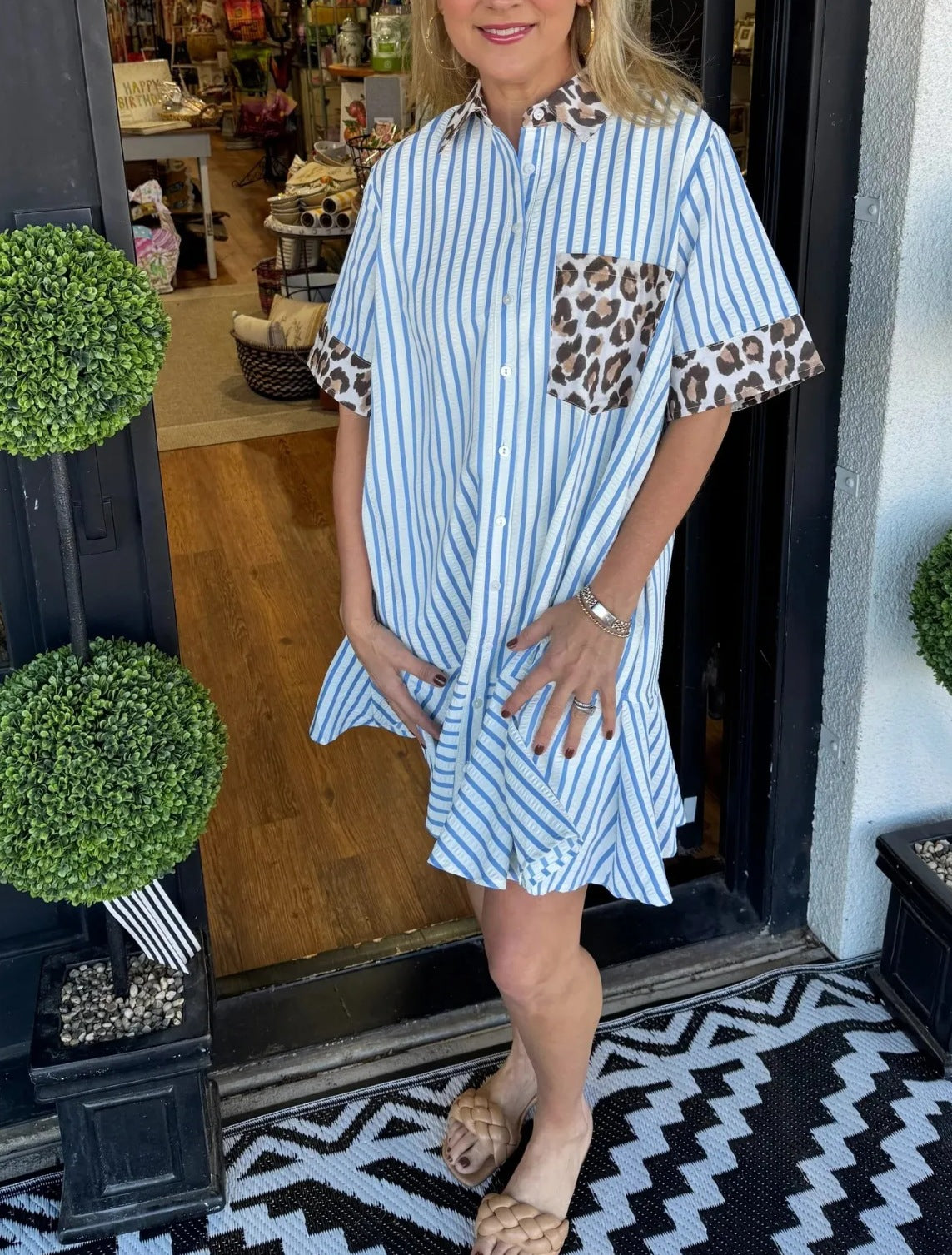 Robe Berg-Feldt pour femmes : Robe chemise à imprimé animalier et rayures