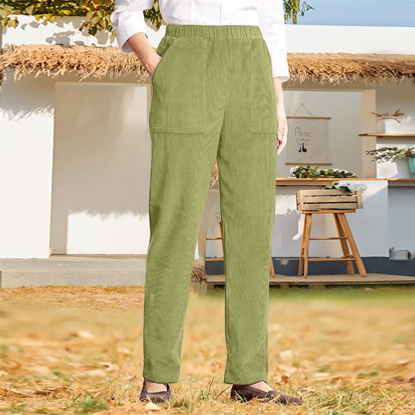 Pantalon en velours côtelé pour femme avec poches et taille élastique de berg-feldt