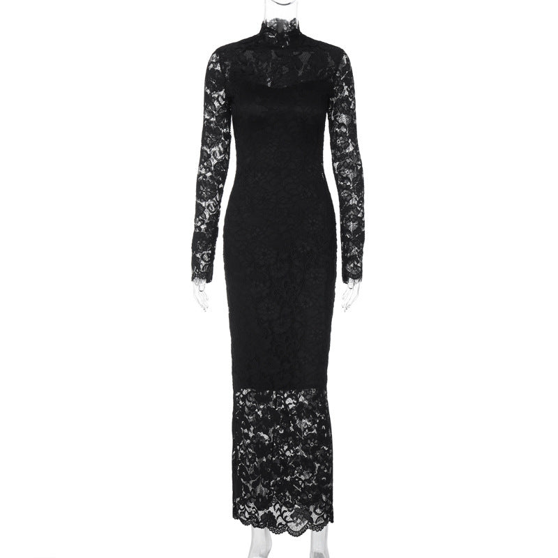 Robe en dentelle élégante pour femme avec col montant et manches longues de berg-feldt
