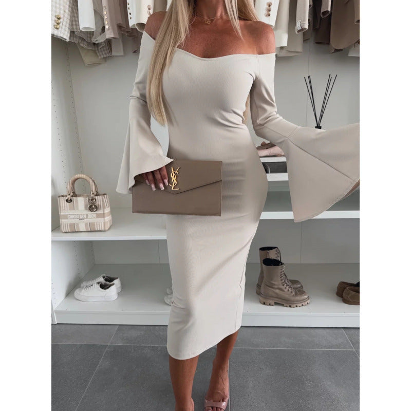 Berg-Feldt Robe midi femme à col Bardot et manches évasées