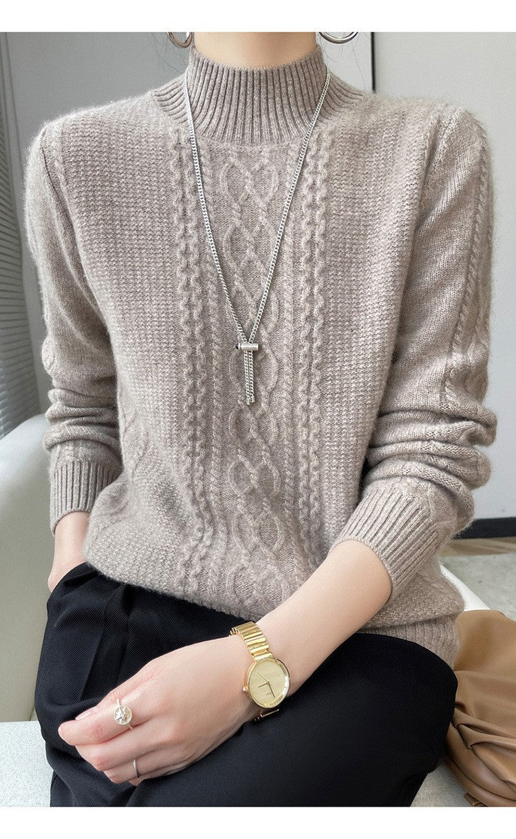 Pull en maille tressée élégant pour femme avec col montant Berg-Feldt