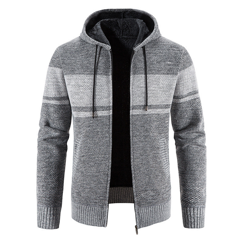 Herren Strickjacke mit Kapuze und kontrastierendem Streifenmuster Berg-Feldt