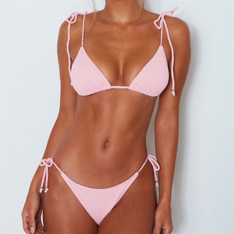Ensemble de bikini à haut triangle côtelé et bas à nouer sur le côté par berg-feldt pour femme