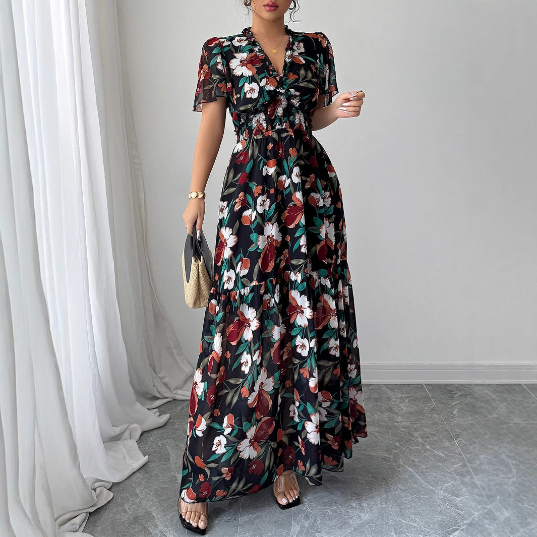 Robe longue à fleurs avec col en V de berg-feldt