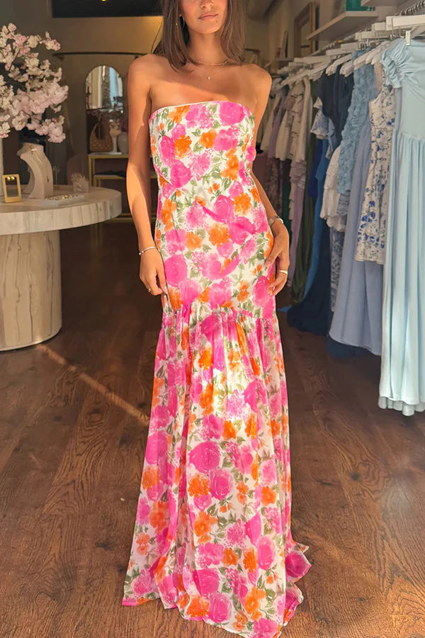 Robe longue fleurie sans bretelles pour femme, berg-feldt