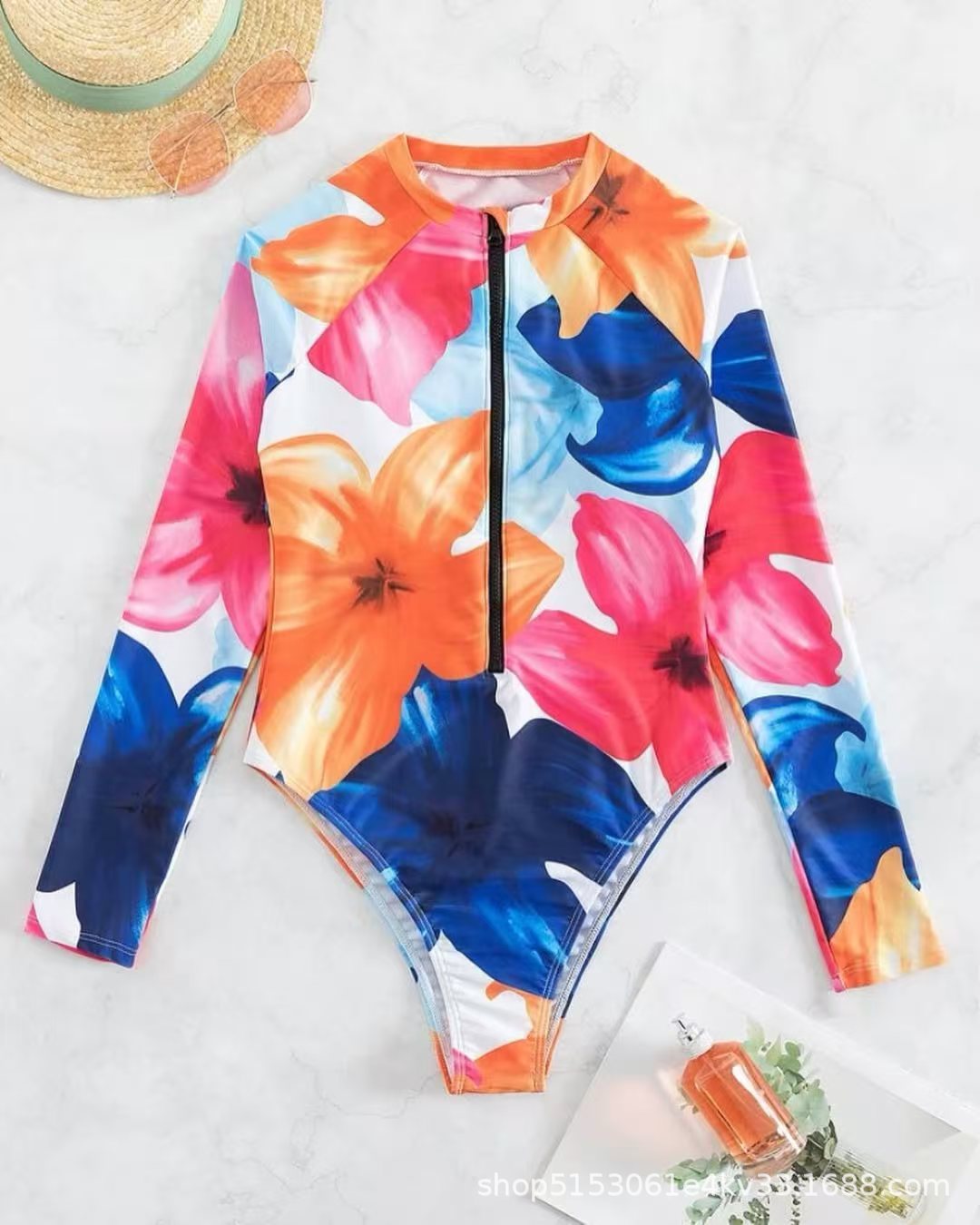 Maillot de bain à manches longues pour femme Berg-Feldt, motif floral