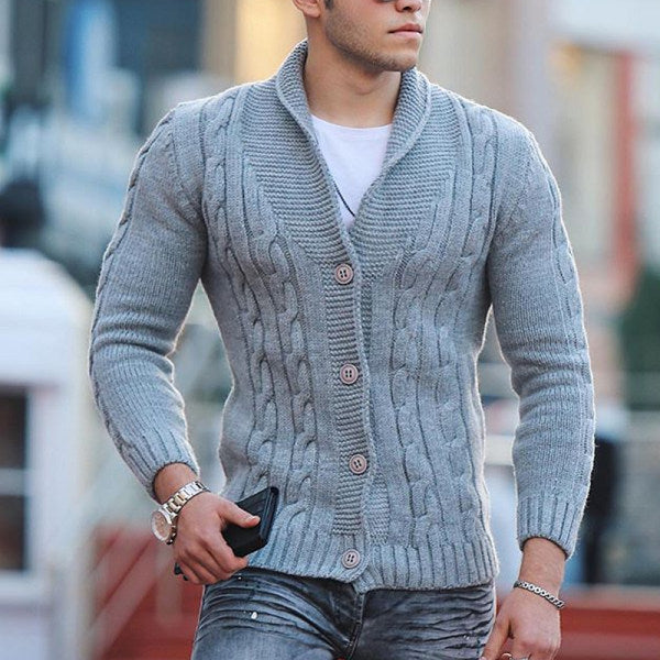 Cardigan tricoté pour hommes avec motif tressé unique et col châle tendance Berg-Feldt