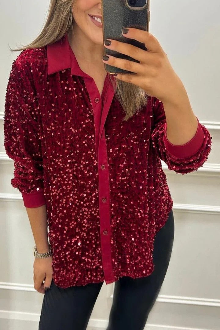 Blouse à paillettes scintillantes pour femme avec col classique Berg-Feldt