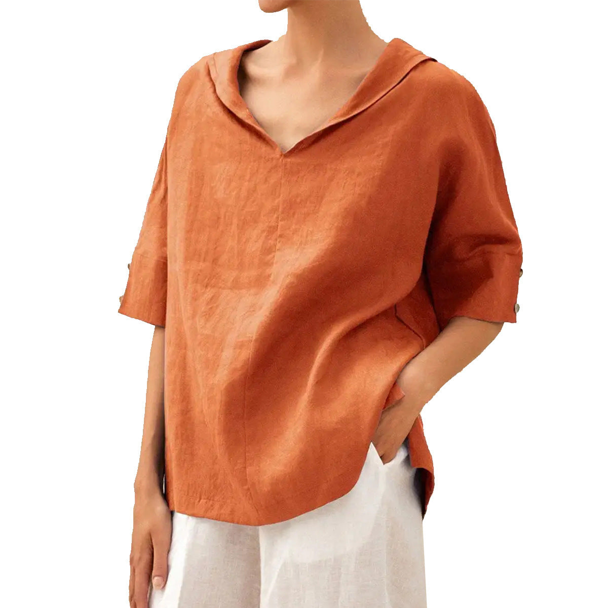Leinenbluse für Damen: lässig, Kapuze, kurze Ärmel (berg-feldt)