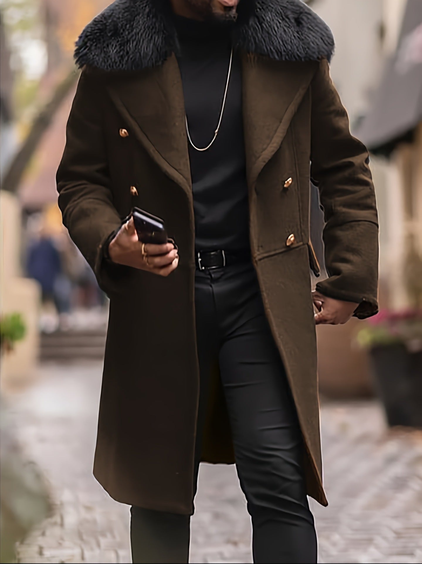 Elegant long men's coat with luxurious fur collar Berg-Feldt